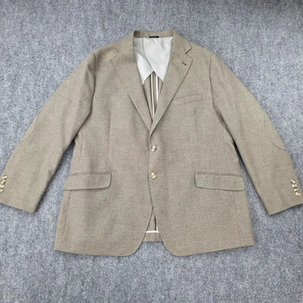 Joe Joseph Abboud Blazer Mens 48 Regular Tan Slim Fit Elbow Patch Sport Coat